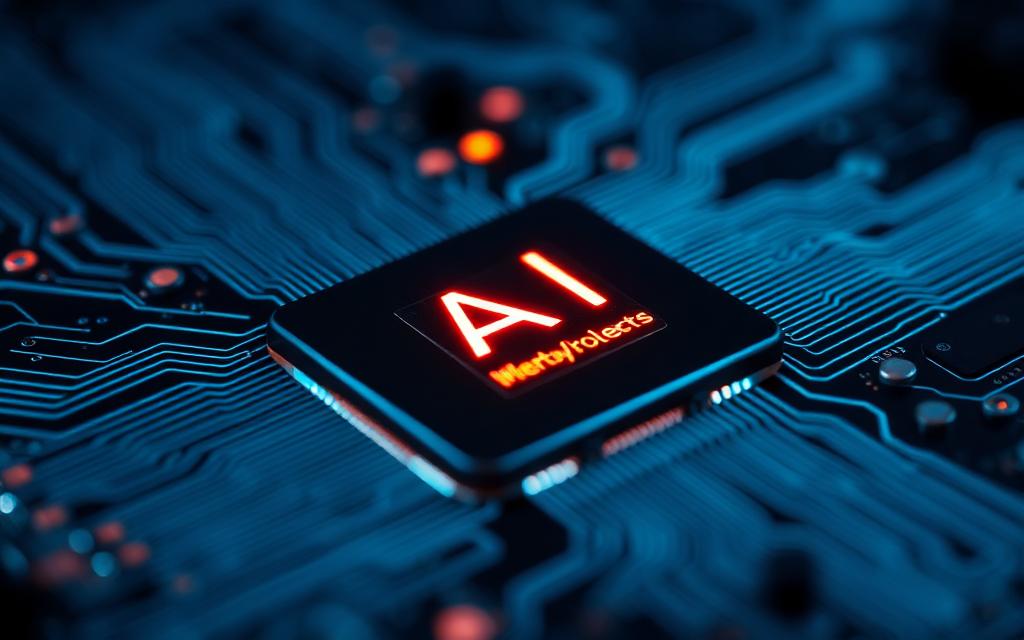 Close-up of an AI processor chip on a circuit board
